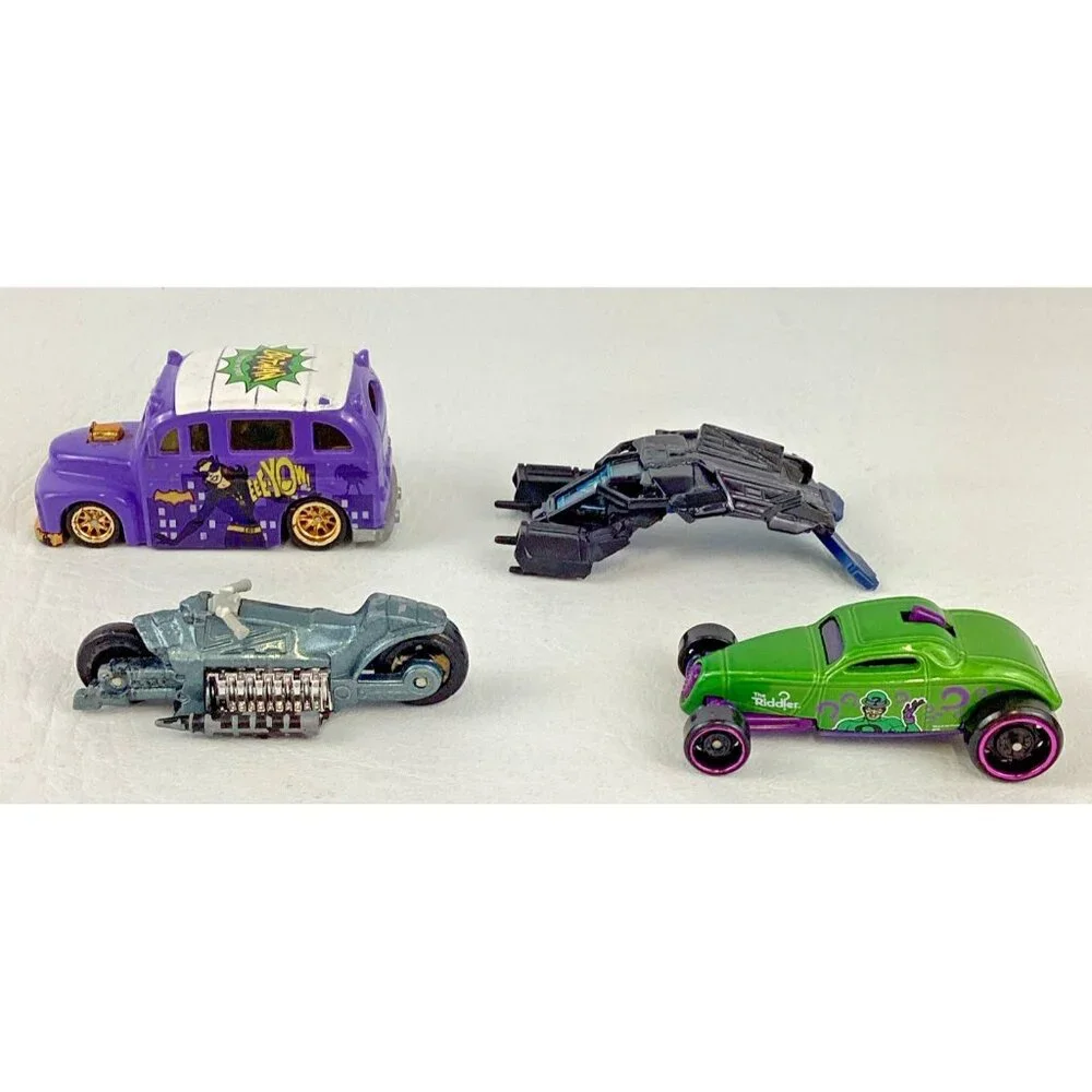 Hot Wheels DC Comics Die Cast Vehicle Lot The Bat Riddler Car Batcycle Bat Bus